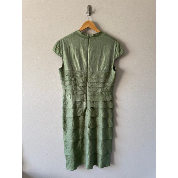 Adrianna Pappell Green Metallic Ruffle Cocktail Formal Dress *minor flaw* Sz 14 - Picture 7 of 13